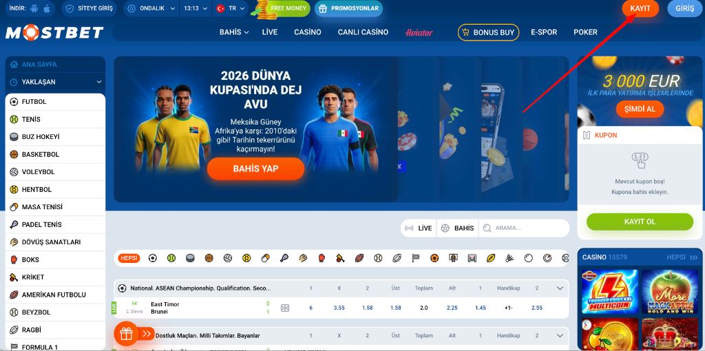 Mostbet Türkiye resmi site ana ekran görünümü