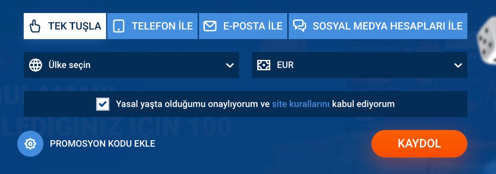 Mostbet kayıt ekranı, tek tuşla, telefon, e-posta ve sosyal medya seçenekleri